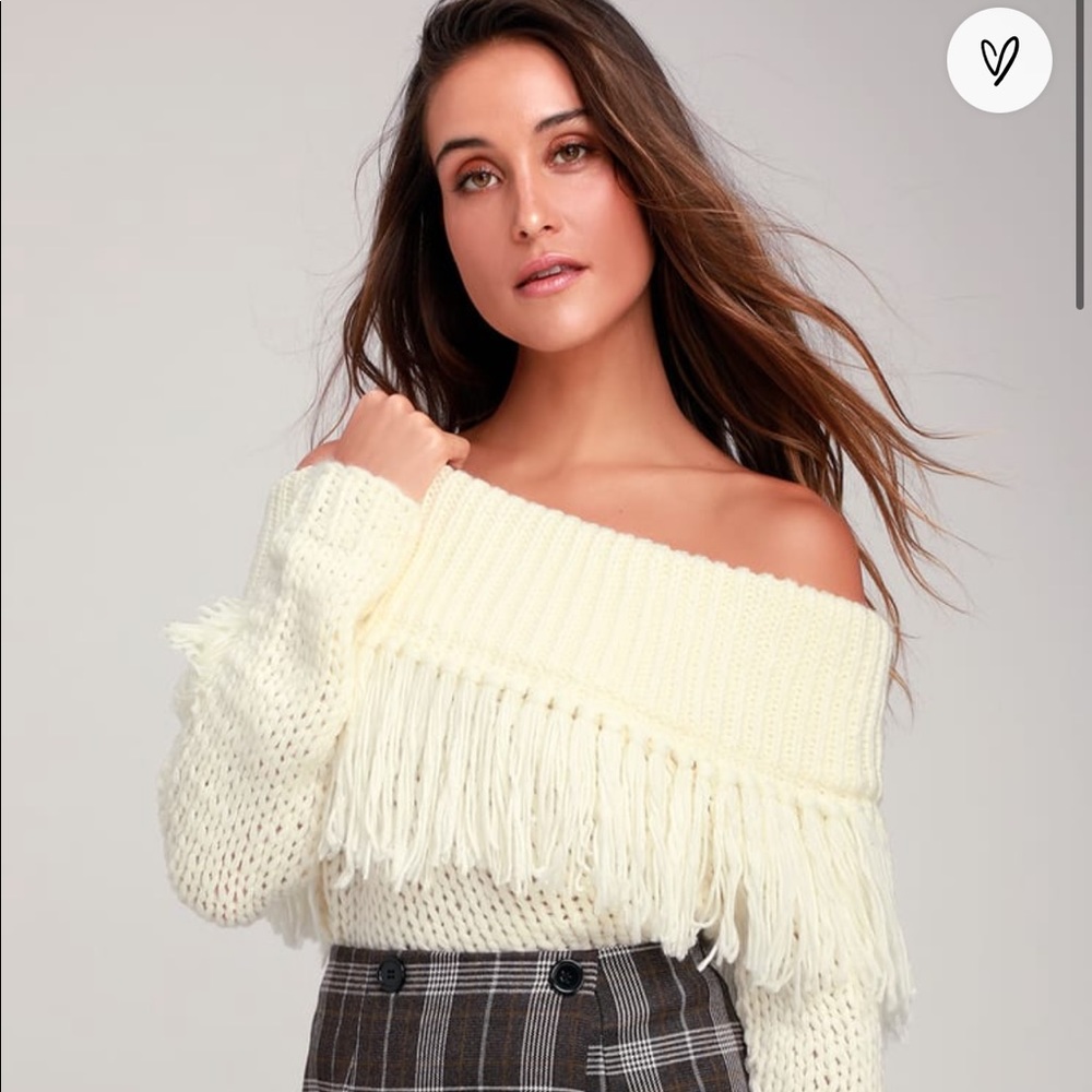 Love again Ivory off the shoulder knit sweater
